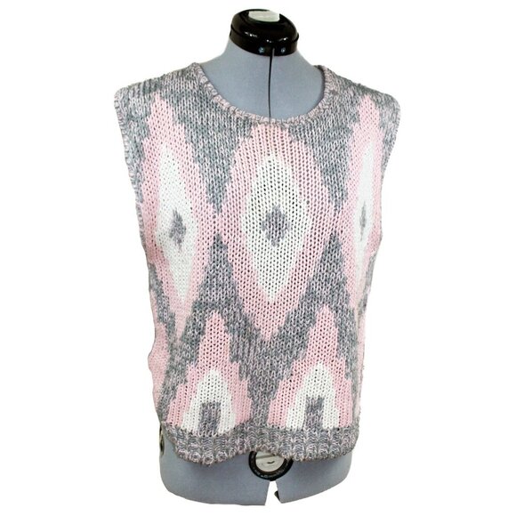 VTG EVIAN II Womens XL Hand Knit Vest Top Chunky Argyle Preppy Crochet Academia - Picture 1 of 4